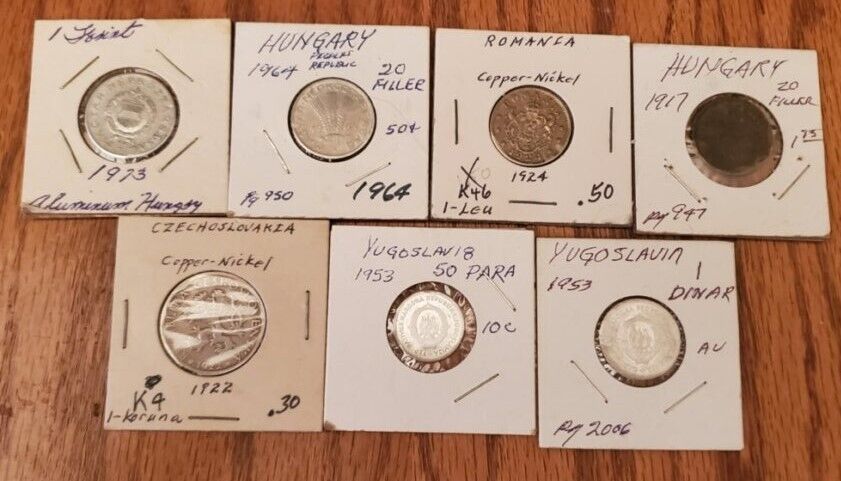 World Coins Lot Of 7 Vintage East Europe Hungary Yugoslavia Czech