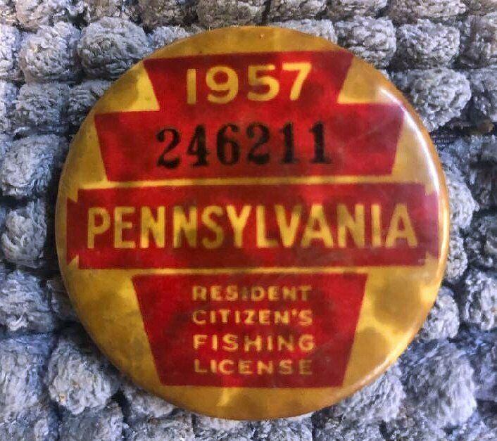 Rare, 1957 Vintage Pennsylvania Resident Fishing License Pin - Original