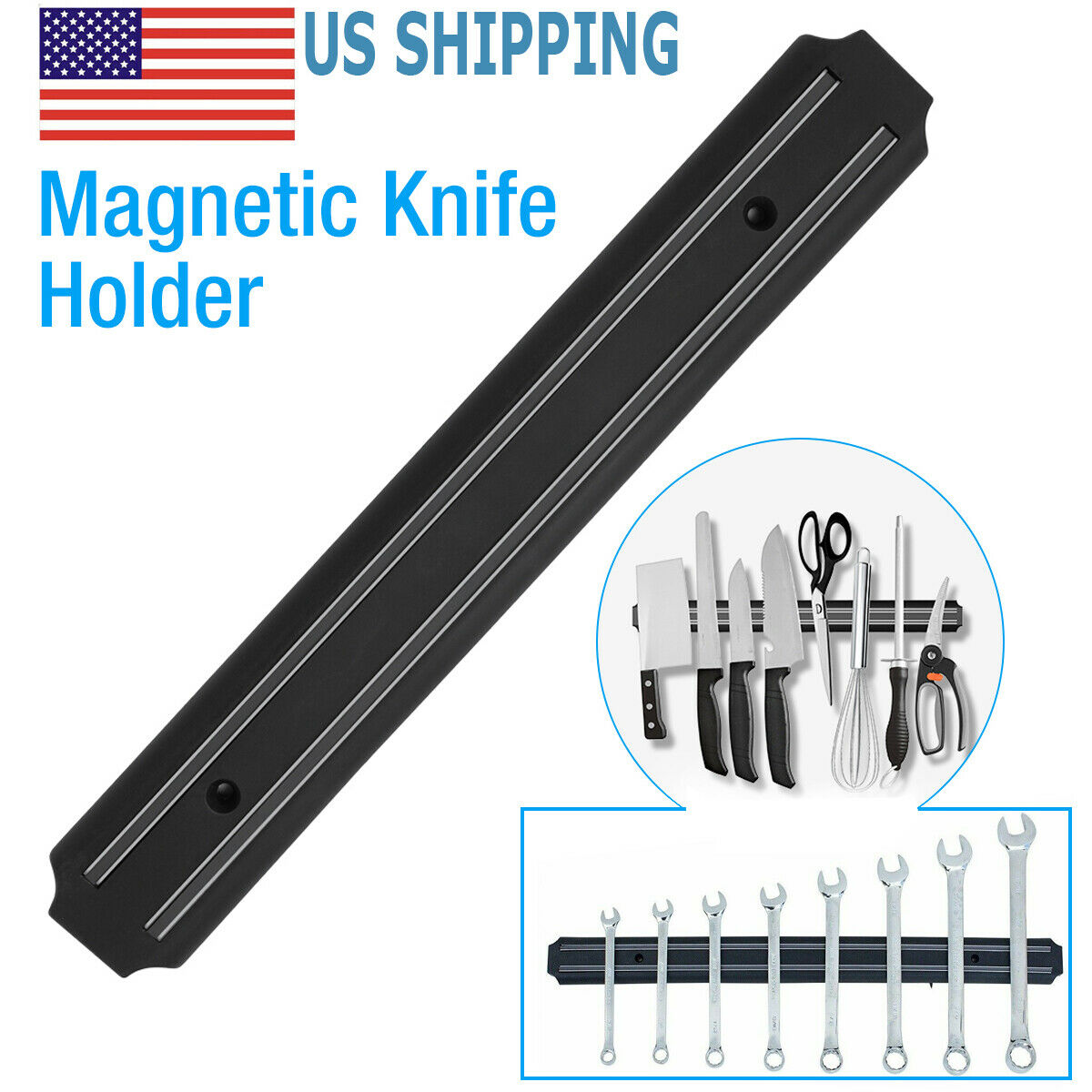 13" Wall Mount Magnetic Knife Scissor Storage Holder Rack Strip Kitchen Tool