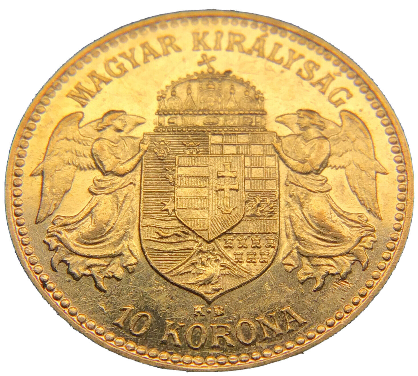 1911-kb Gold Hungary 10 Korona Emperor Franz Joseph Coin Au+ / Unc Nice Luster