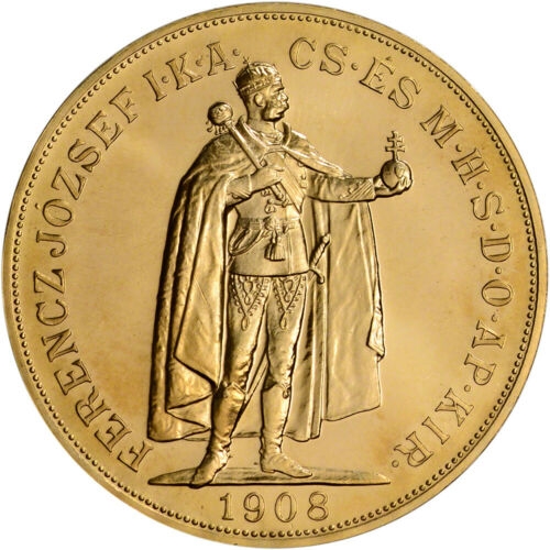 1908 Hungary Gold 100 Korona (.9802 Oz) - Au/bu - Restrike