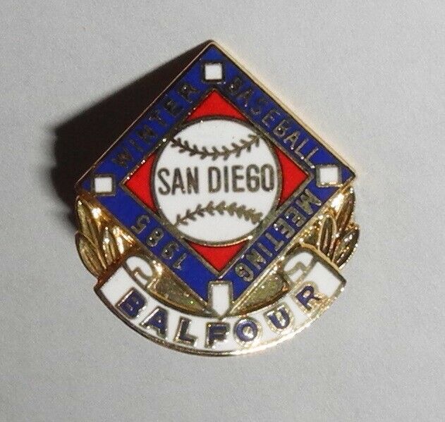 1985 Balfour Baseball Convention San Diego Winter Meeting Press Pin Button