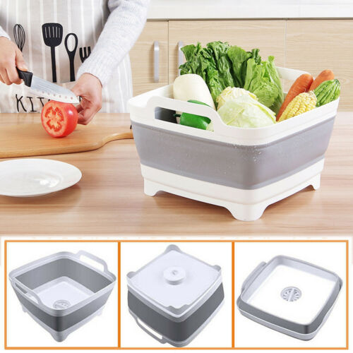 Collapsible Tub Foldable Dish Portable Washing Basin Draining Pan Strainer Food
