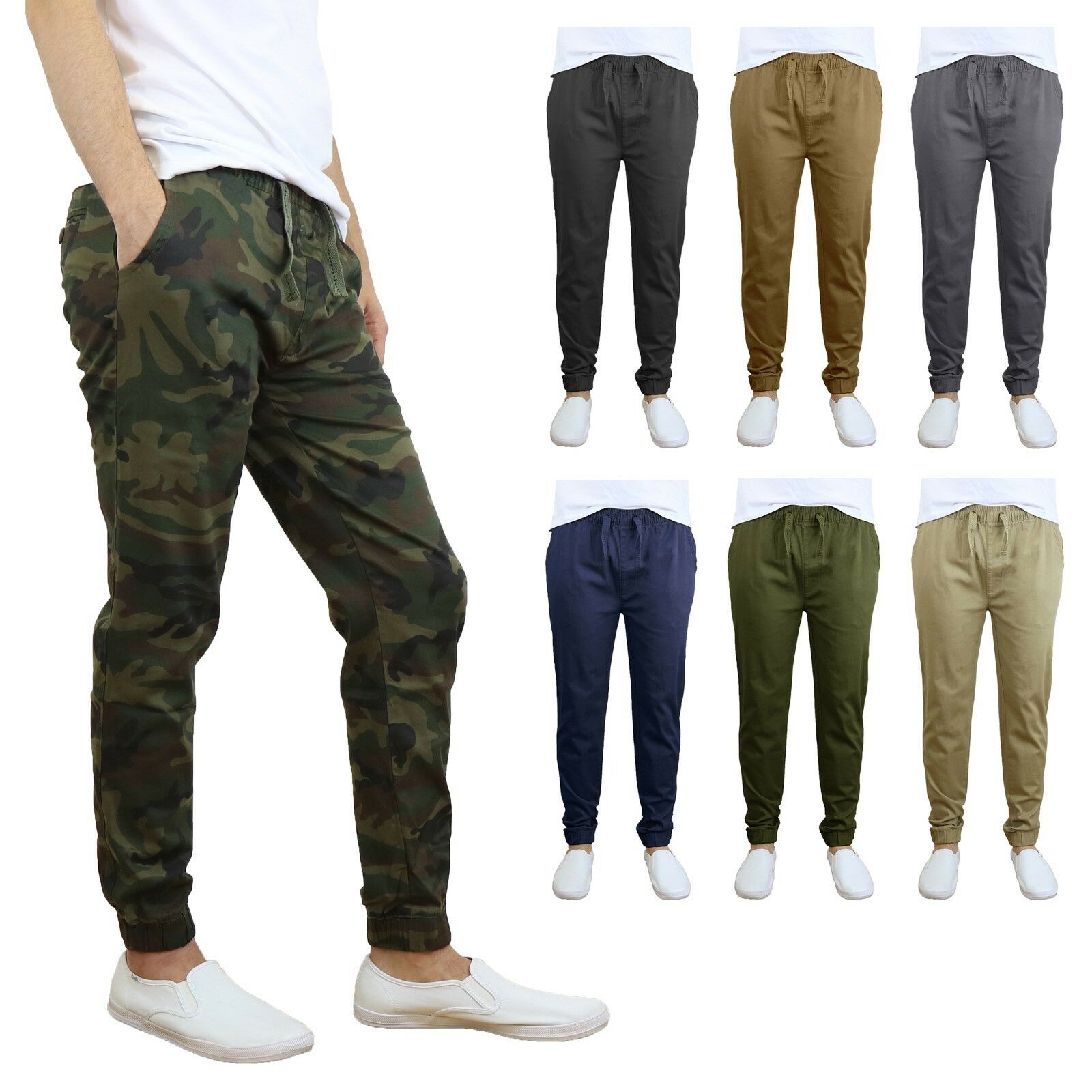 Mens Twill Stretch Jogger And Cargo Pocket Pants Chinos Work Lounge Active New