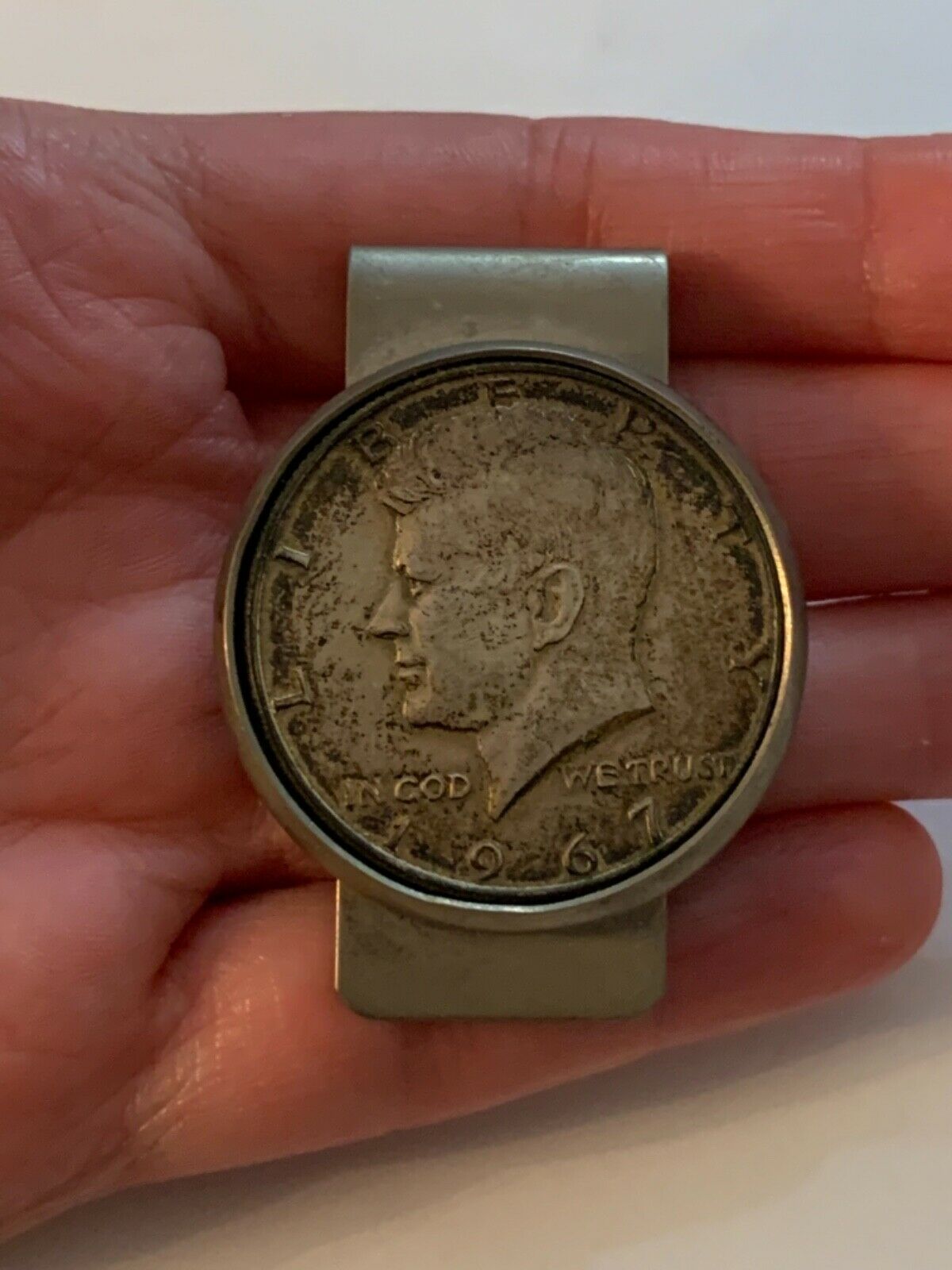 Vintage 1967 Kennedy Half Dollar Cents Silver Tone Coin Money Clip