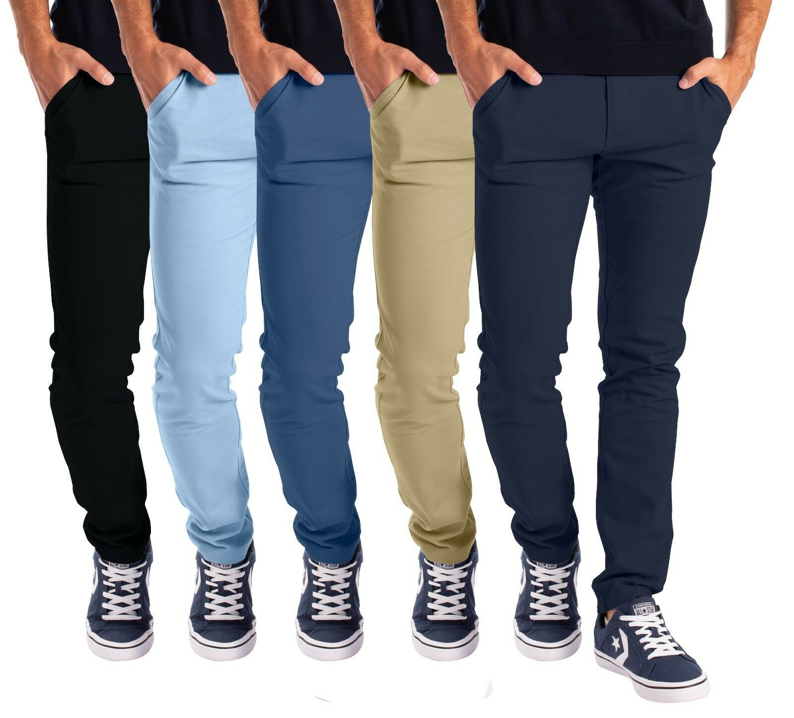 Mens Stretch Skinny Slim Fit Chino Pants Flat Front Casual Super Spandex Trouser