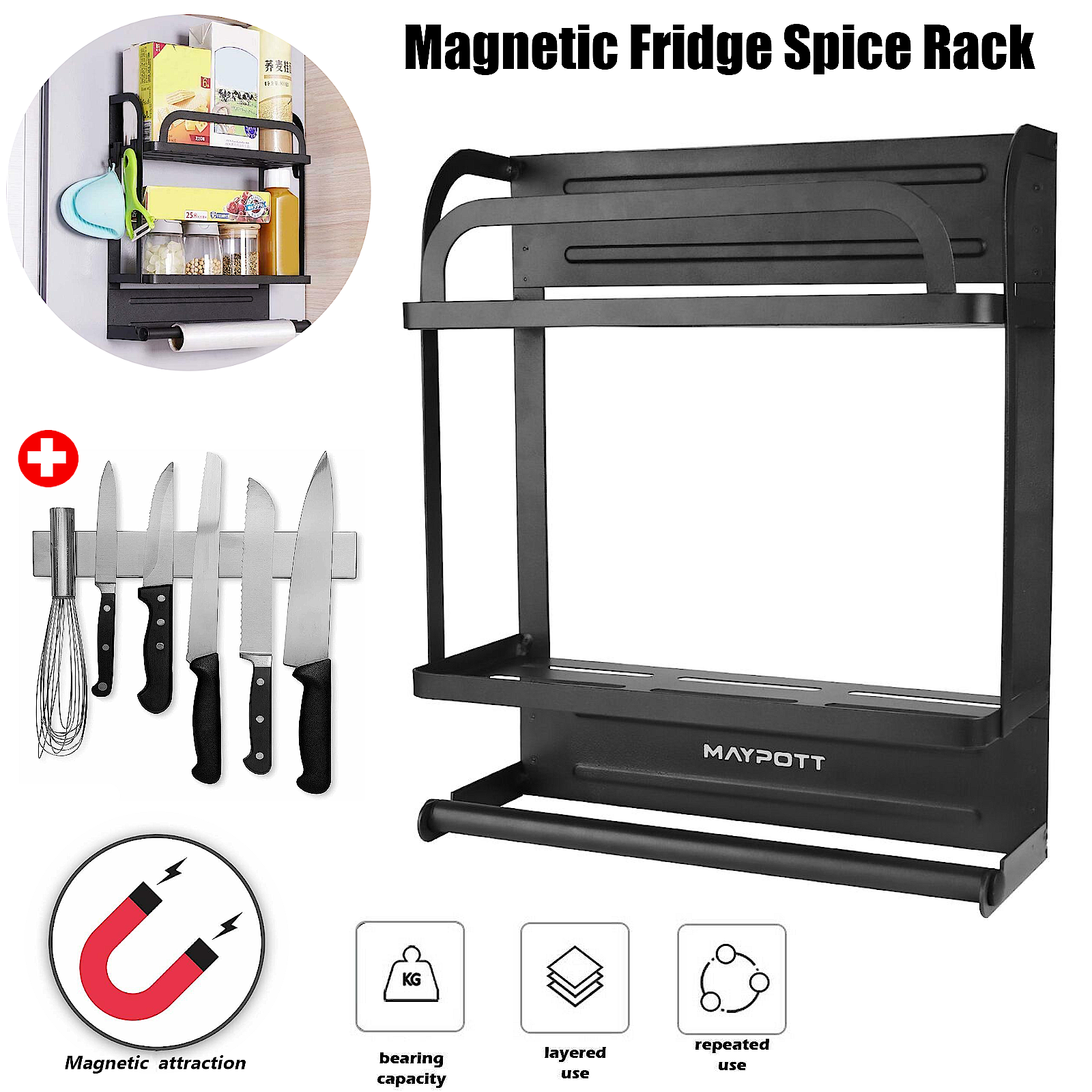 Magnetic Rack Organizer Spice Storage Shelf Kitchen Refrigerator Holder Tool 2t