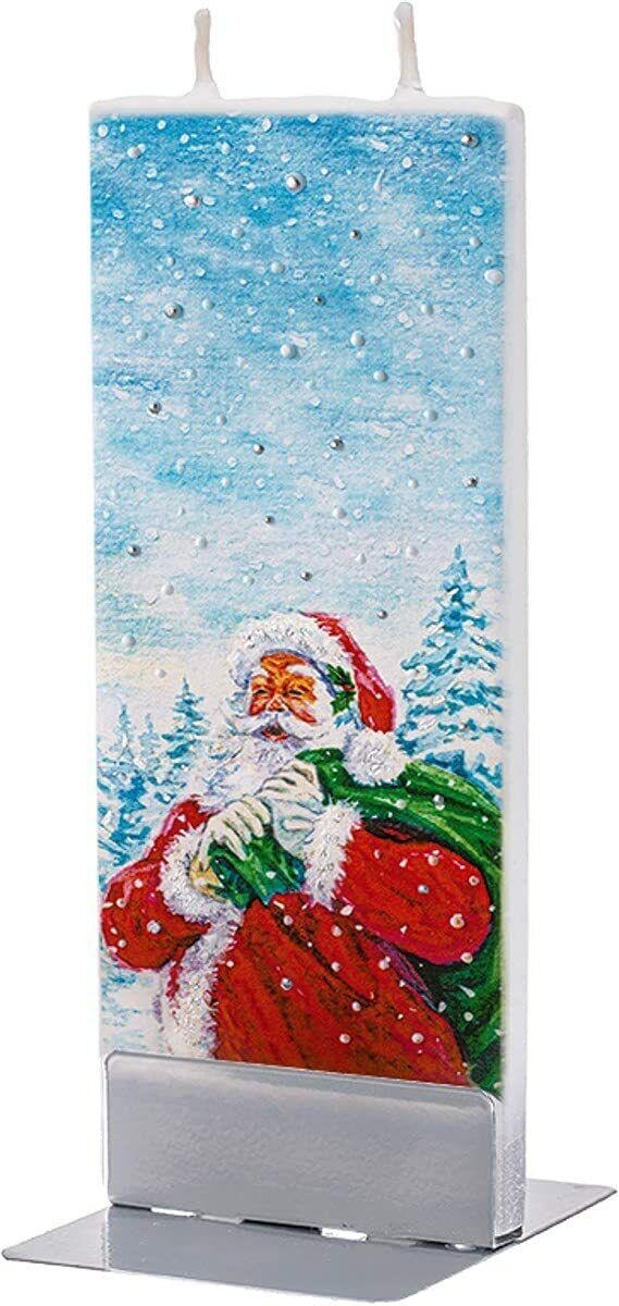 Flatyz Handmade Twin Wick Flat Candle - Santa In Snow With Present Sack