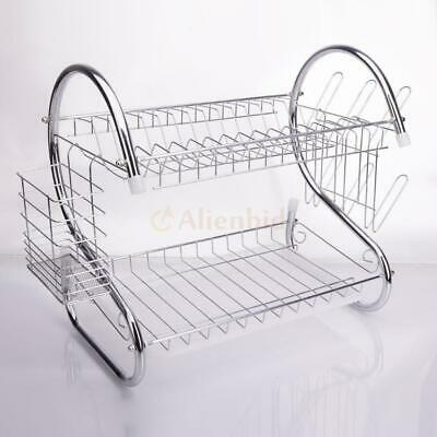 Kitchen Dish Cup Drying Rack Holder Sink Drainer 2-tier Dryer Stainless Steel