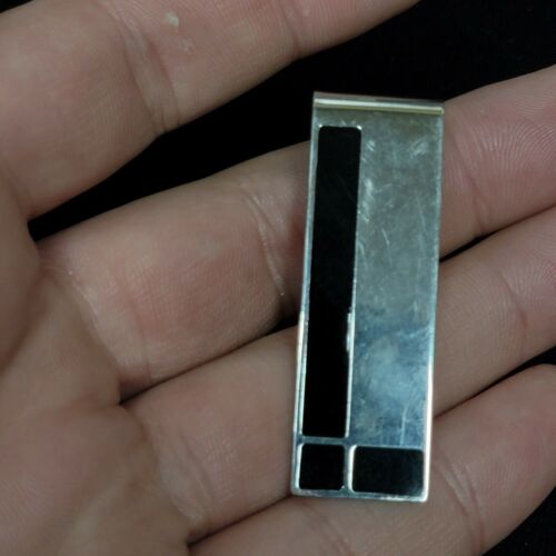 Nice Sterling Silver Black Inlay Money Clip #s30/02